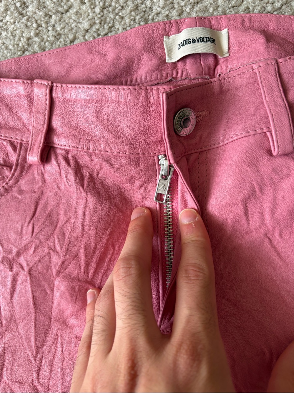 Zadig & Voltaire archive Pink Phlame Crinkled skinny Leather Pants Barbie 29 - Picture 7 of 13